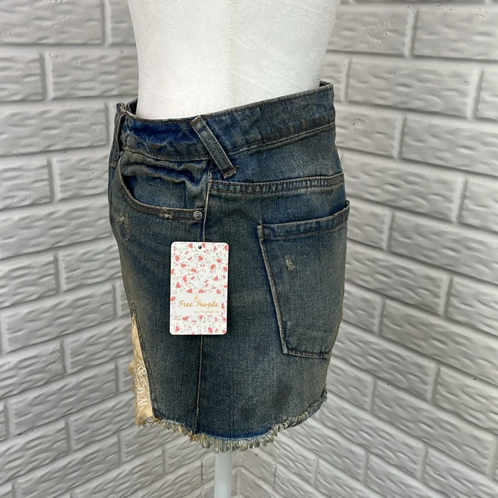 FREE PEOPLE TIRE SWING Handkerchief Hem Jean Mini Skirt Rugged SZ 4 NWT - Picture 9 of 16